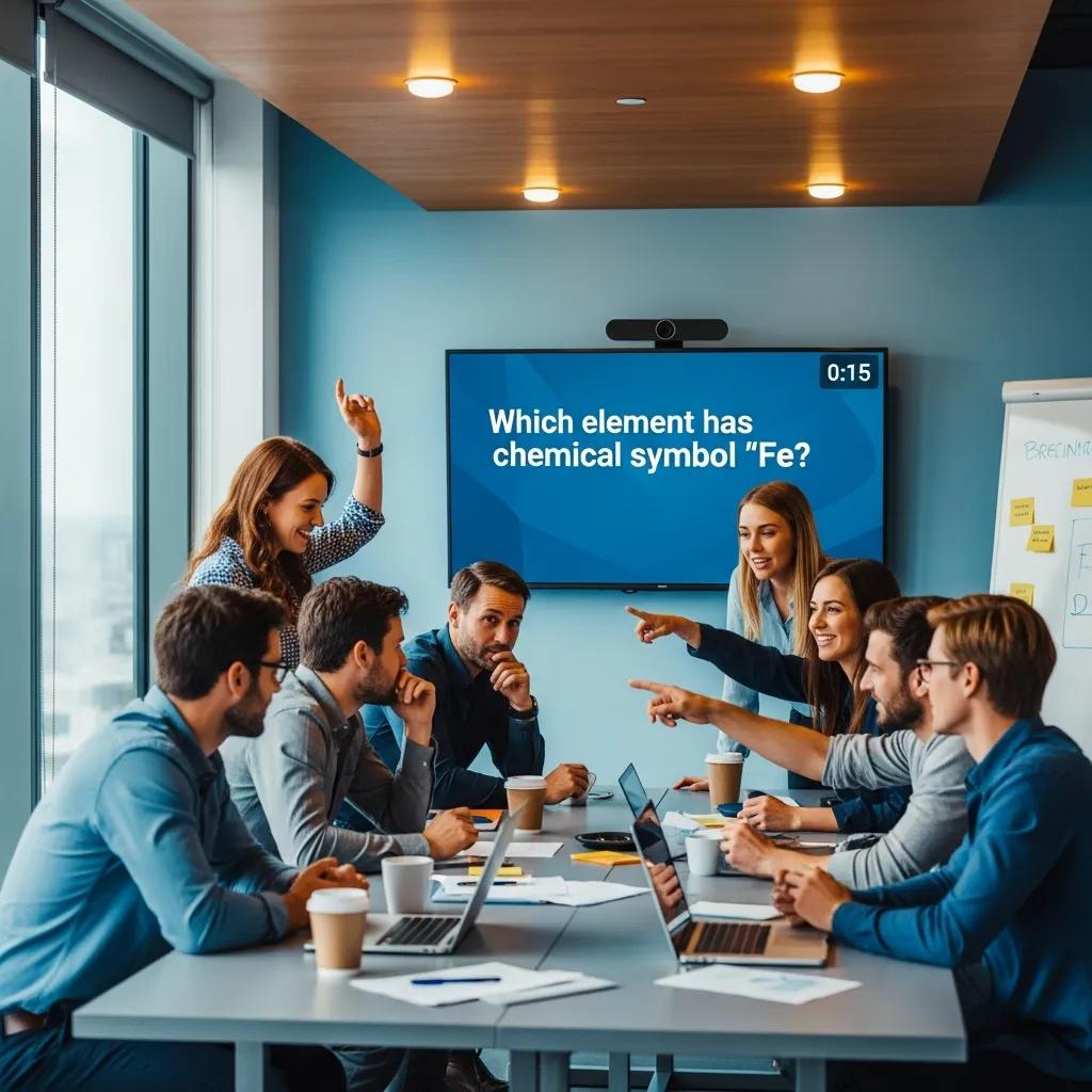 Colleagues enjoying a lively interactive trivia session