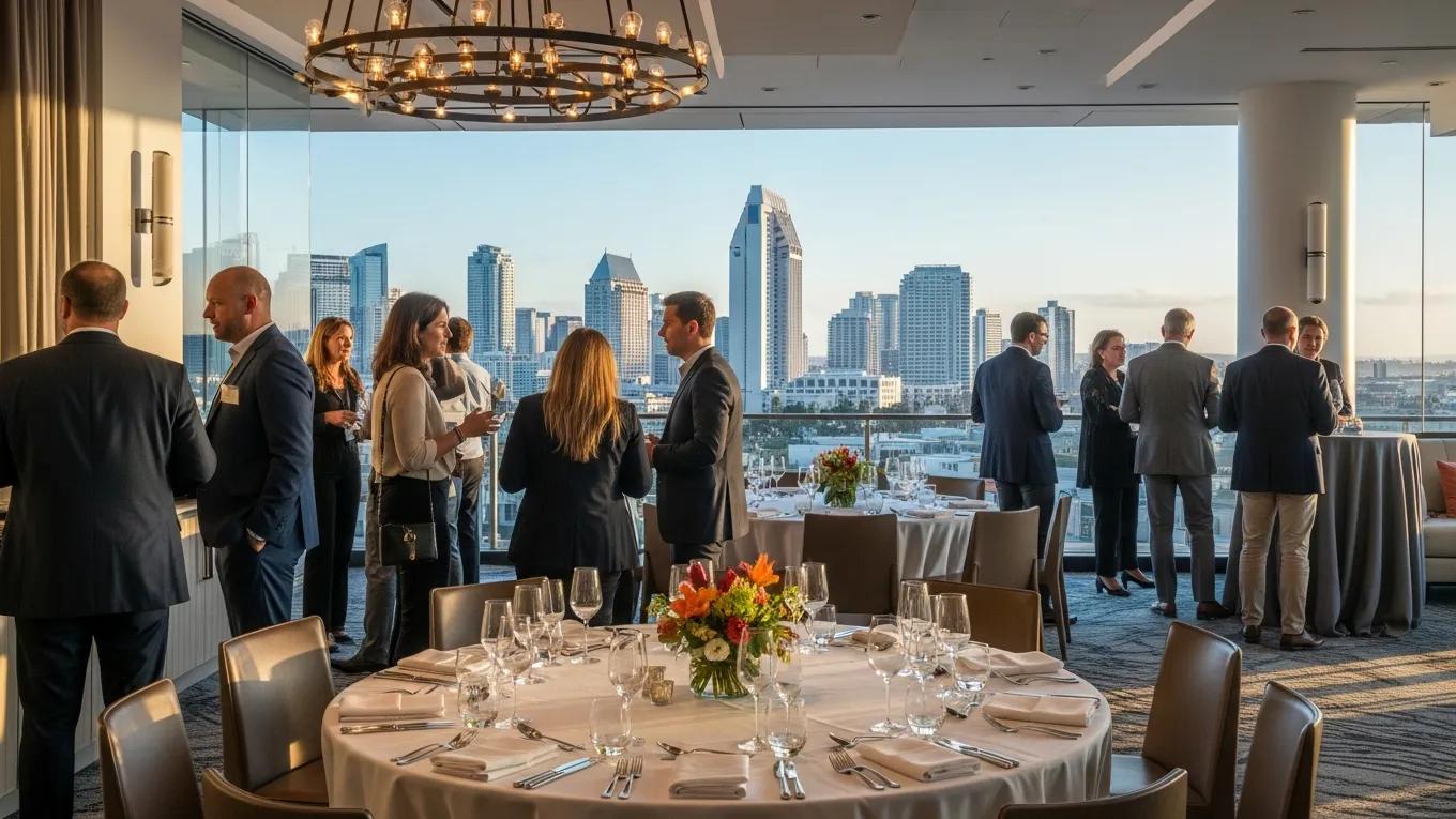 Corporate event in San Diego showcasing networking and vibrant atmosphere