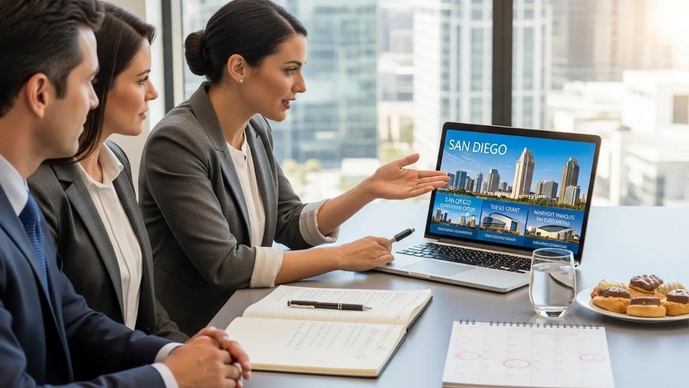 Event planner discussing venue booking options in San Diego