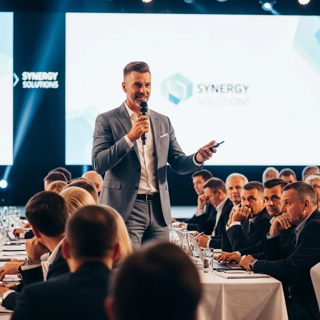 Experienced emcee managing a corporate event with professionalism